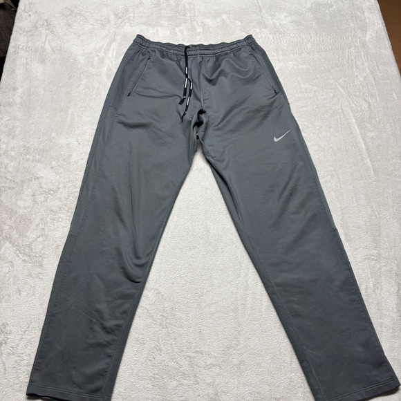 Nike Running Dri-Fit Gray Athletic Fleece Lined Vented Pants Zip Leg Size Mens L - Picture 1 of 8